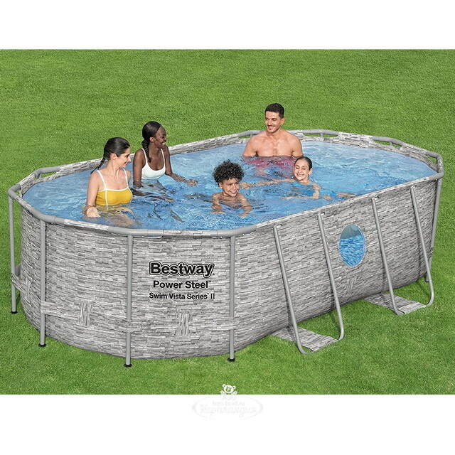 Каркасный овальный бассейн Bestway Power Steel Swim Vista 427*250*100 см, фильтр-насос, аксессуары Bestway