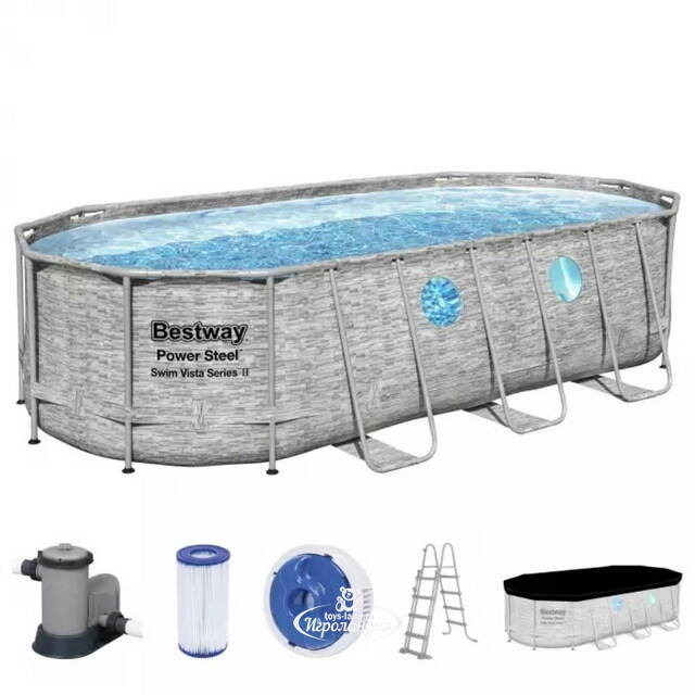 Каркасный овальный бассейн 56716 Bestway Power Steel Swim Vista 549*274*122 см, фильтр-насос, аксессуары Bestway