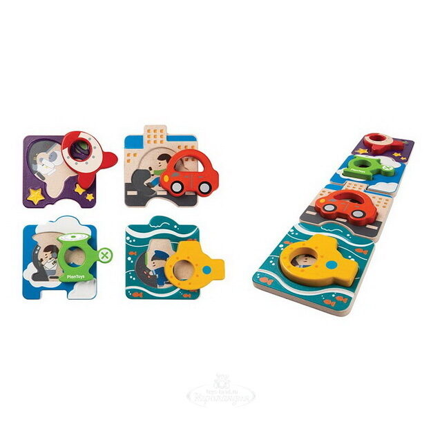 Набор деревянных пазлов для малышей Транспорт, 4 шт Plan Toys (План Тойс)