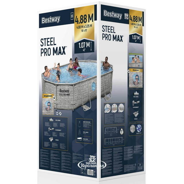 Каркасный овальный бассейн Bestway Steel Pro Max (Бествей Стил Про Макс) 488*305*107 см, песочный фильтр-насос, аксессуары Bestway (Бествей)