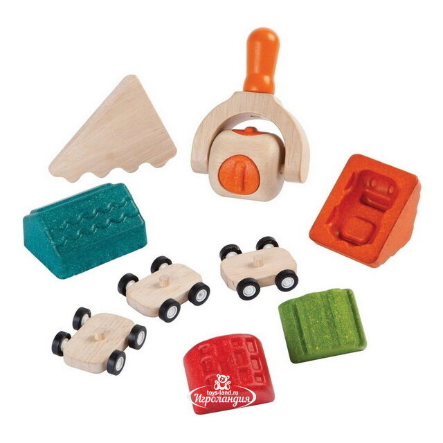 Набор для игры с тестом для лепки Город Машин, 9 предметов, дерево Plan Toys