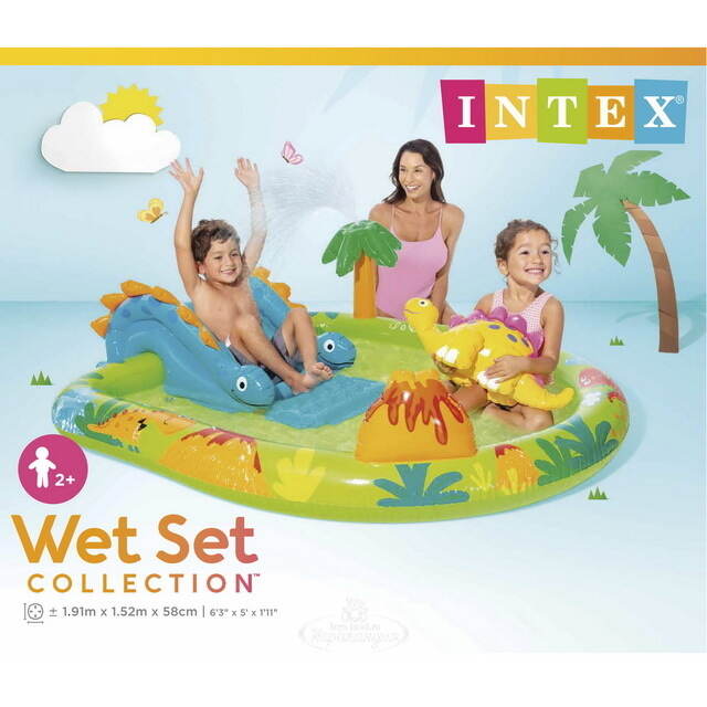 Игровой центр Дино Остров 57166 Intex 191*152*58 см с горкой и фонтаном INTEX