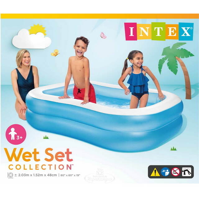 Семейный надувной бассейн Swimming Party 203*152*48 см INTEX