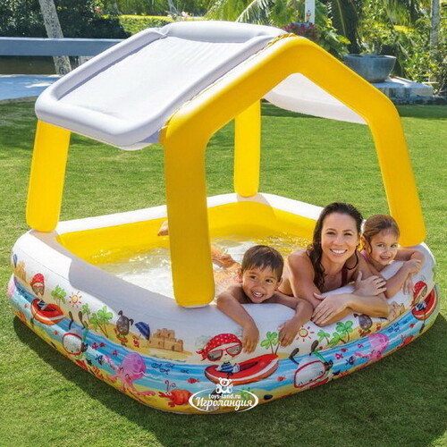 Детский бассейн с навесом Семейный 157*122 см, желтый, клапан INTEX