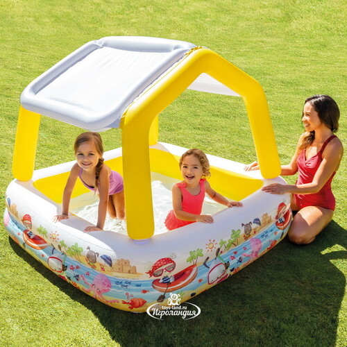 Детский бассейн с навесом Семейный 157*122 см, желтый, клапан INTEX