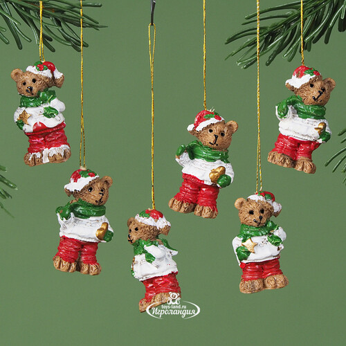 Набор елочных игрушек Новогодние Медвежата 4 см, 6 шт, подвеска Breitner