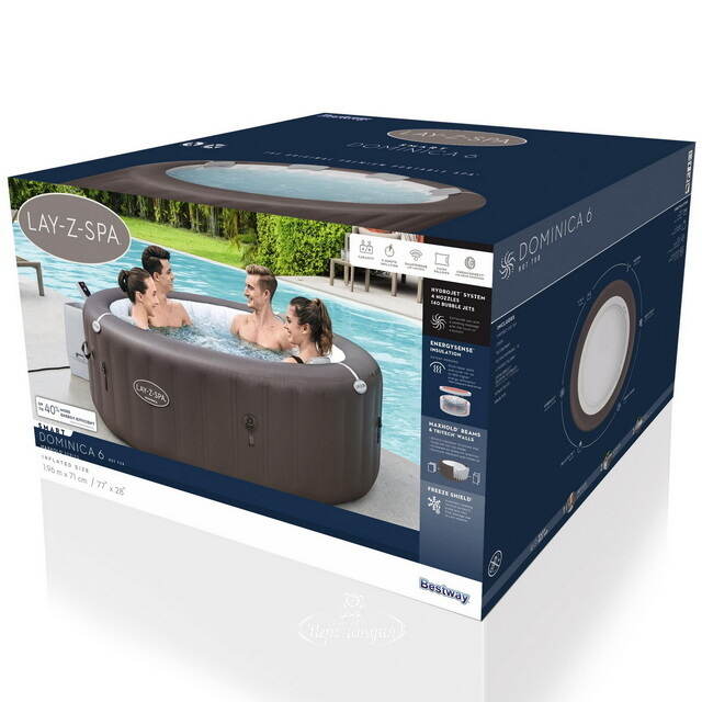 Надувной спа-бассейн 196*71 см 6001S Bestway Dominica Smart HydroJet Pro(Бествэй Доминика Смарт Гидроджет Про) 196*71 см, теплосберегающий тент Bestway (Бествей)