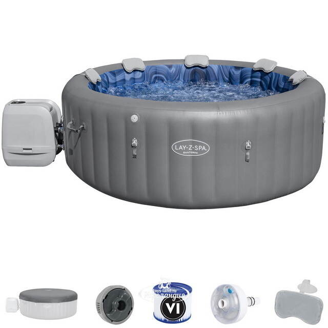 Надувной спа-бассейн 216*80 см 6001T Bestway Santorini Smart HydroJet Pro (Бествей Санторини Смарт Гидроджет Про), теплосберегающий тент, подсветка Bestway (Бествей)