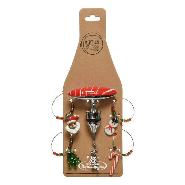 Маркеры для бокалов + штопор Christmas Time 5 шт Kaemingk