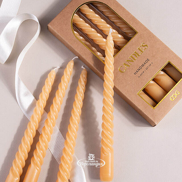Набор свечей Lets Twist 20 см янтарные, витые, 4 шт EDG