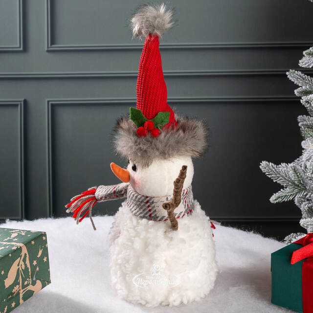 Декоративная фигура Снеговик Тоби в рождественском колпаке 29 см Kaemingk