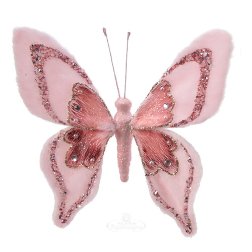 Декоративное украшение Бабочка - Maulon Gramalis 14 см розовая, клипса Kaemingk
