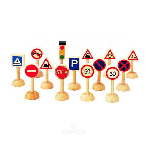 Набор Светофор и Дорожные Знаки 14 шт, дерево Plan Toys