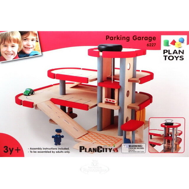 Деревянный гараж с машинками 50*36 см Plan Toys