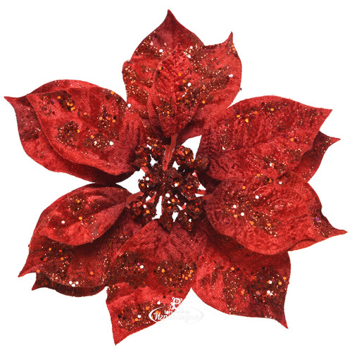 Пуансеттия Сияние Рождества 16 см красная, клипса Kaemingk