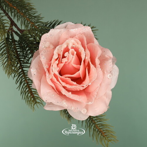 Роза Искристая 14 см розовая, клипса Kaemingk