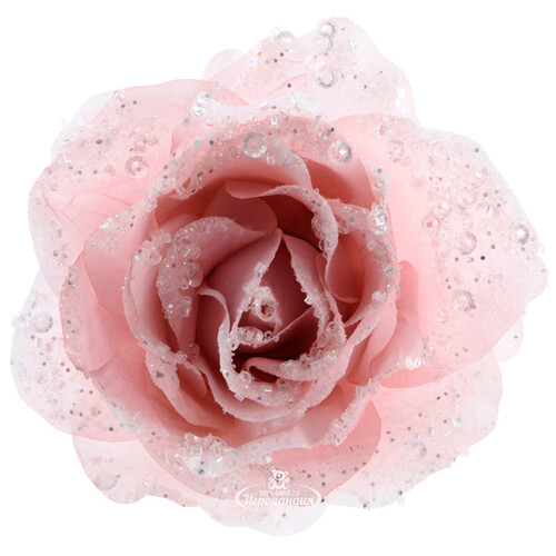 Роза Искристая 14 см розовая, клипса Kaemingk