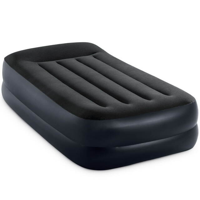 Надувная кровать с насосом Pillow Rest 99*191*42 см темно-синяя с синим INTEX