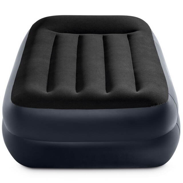 Надувная кровать с насосом Pillow Rest 99*191*42 см темно-синяя с синим INTEX