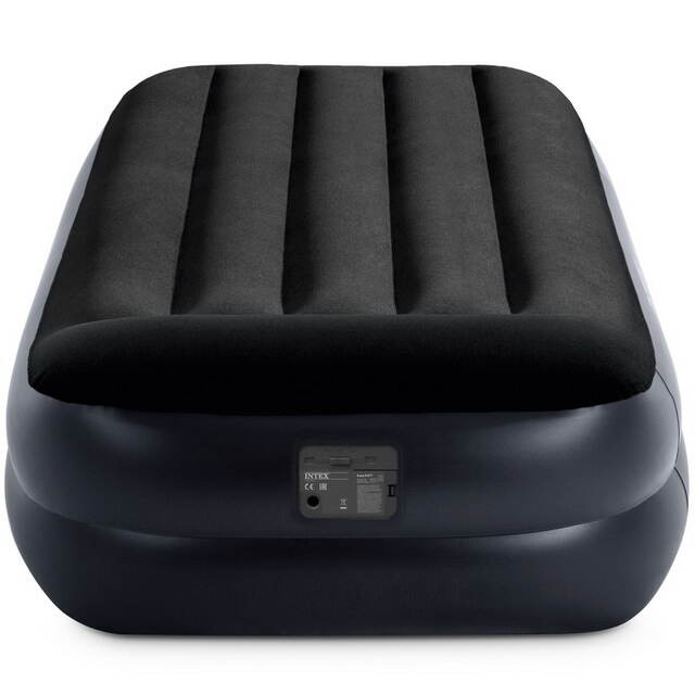 Надувная кровать с насосом Pillow Rest 99*191*42 см темно-синяя с синим INTEX