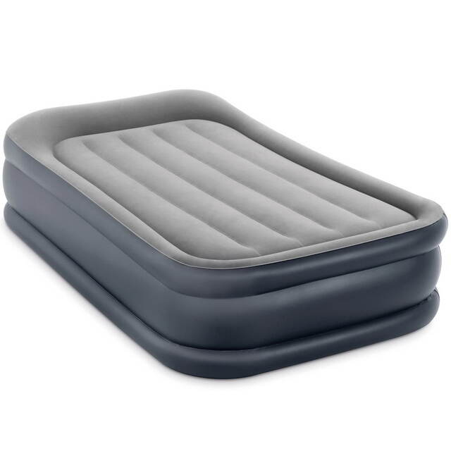 Надувная кровать с насосом Deluxe Pillow Rest 99*191*42 см серо-синяя INTEX