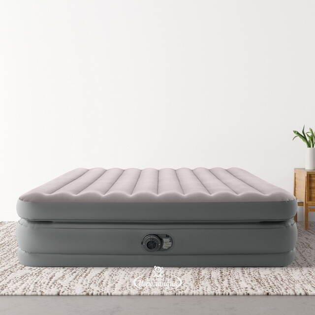 Надувная кровать с насосом Prime Comfort Queen, 152*203*51 см, серая INTEX