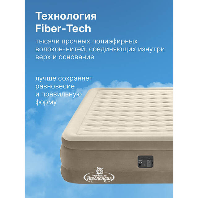 Надувная кровать с насосом Ultra Plush Queen, 152*203*46 см INTEX