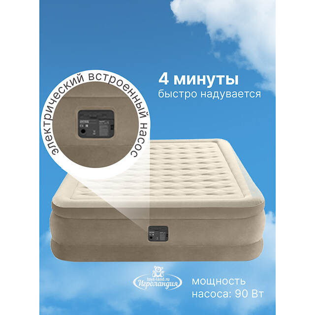 Надувная кровать с насосом Ultra Plush Queen, 152*203*46 см INTEX