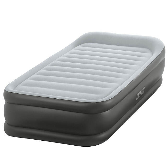 Надувная кровать с насосом Deluxe Pillow Rest 99*191*42 см серая INTEX