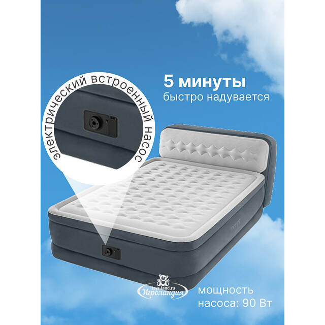 Надувная кровать с насосом Ultra Plush Heardboard 152*236*86 см INTEX