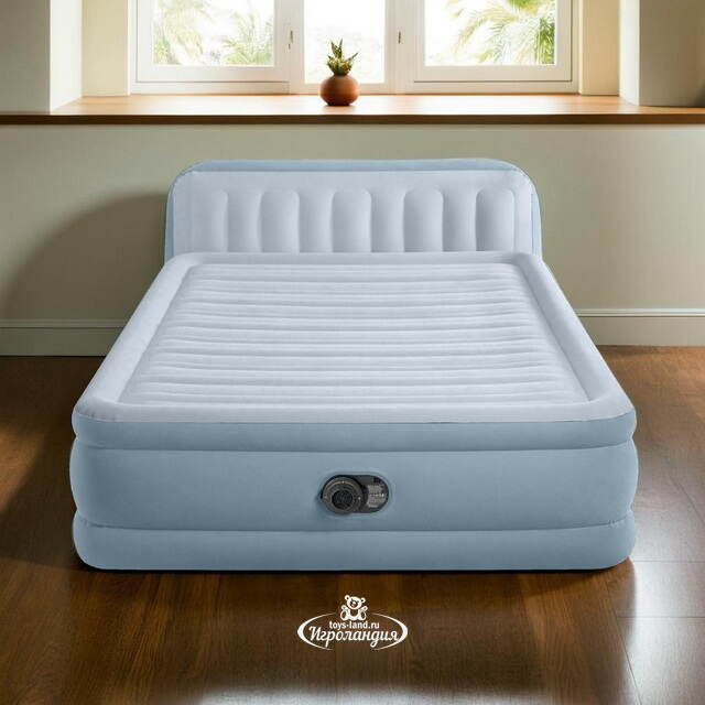 Надувная кровать с насосом Queen Plush 152*236*86 см INTEX