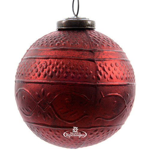 Винтажный шар Рисунки Востока 10 см красный, стекло Kaemingk