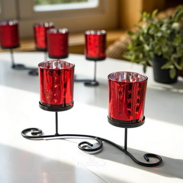 Подсвечник Завиток на 2 свечи, 38*15 см, красный Kaemingk