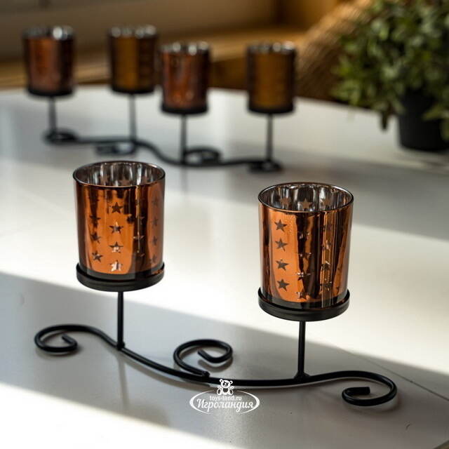 Подсвечник Завиток на 2 свечи, 38*15 см, темное золото Kaemingk