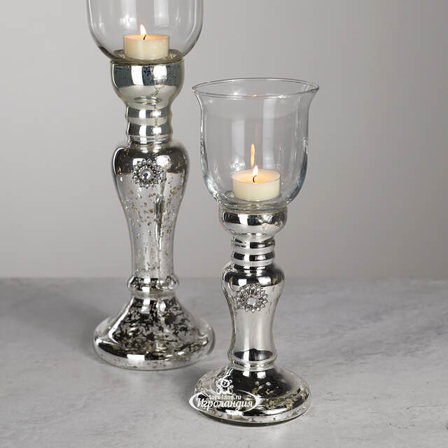 Подсвечник Бокал на серебряной ножке 26 см Kaemingk