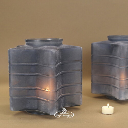 Стеклянный подсвечник Blue Frosty 23 см Kaemingk