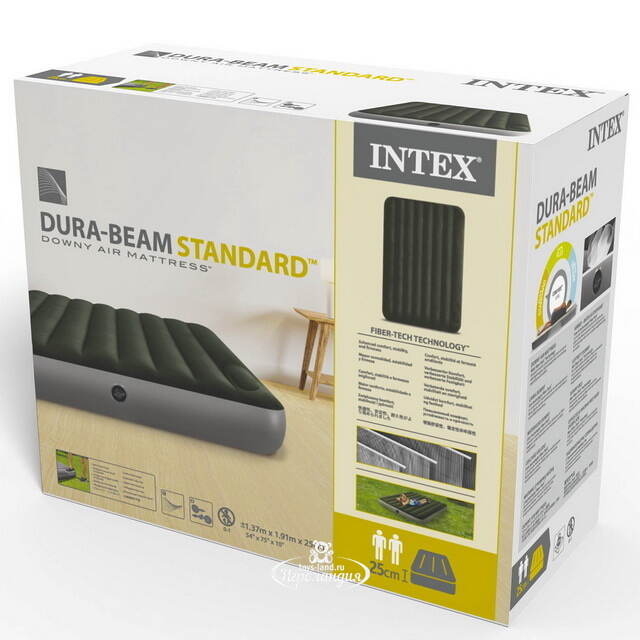 Надувной матрас Downy 137*191*25 см, со встроенным ножным насосом INTEX