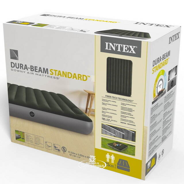 Надувной матрас Downy 152*203*25 см, со встроенным ножным насосом INTEX