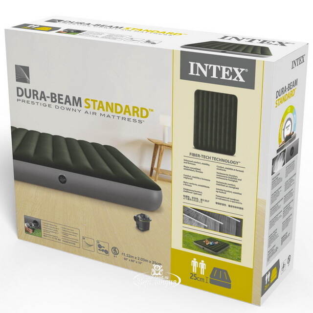 Надувной матрас с насосом Prestige Downy 152*203*25 см INTEX