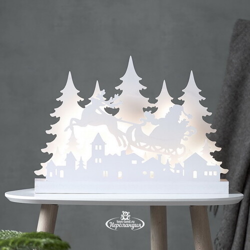 Новогодний светильник Magically Wood: Санта на санях 42*30 см, 36 теплых белых LED ламп, на батарейках Star Trading