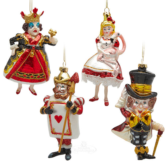 Елочные игрушки Алиса в Стране Чудес - Storia Magica 14 см, стекло, 4 шт EDG