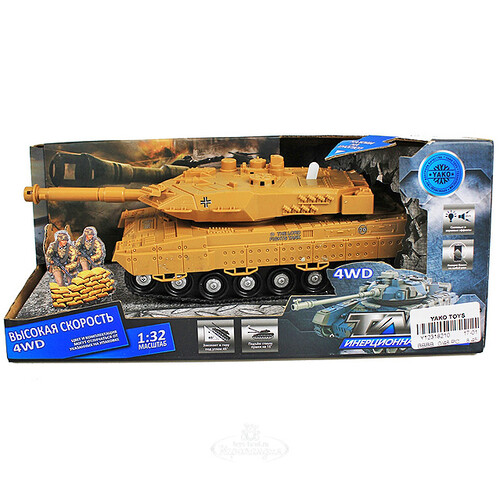 Боевой танк 3, 1:32, свет, звук, инерционный Yako Toys