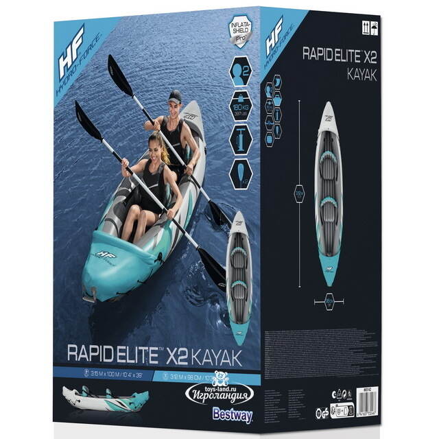 Надувная байдарка Rapid Elite-X2 двухместная 312*98 см + насос и весла Bestway