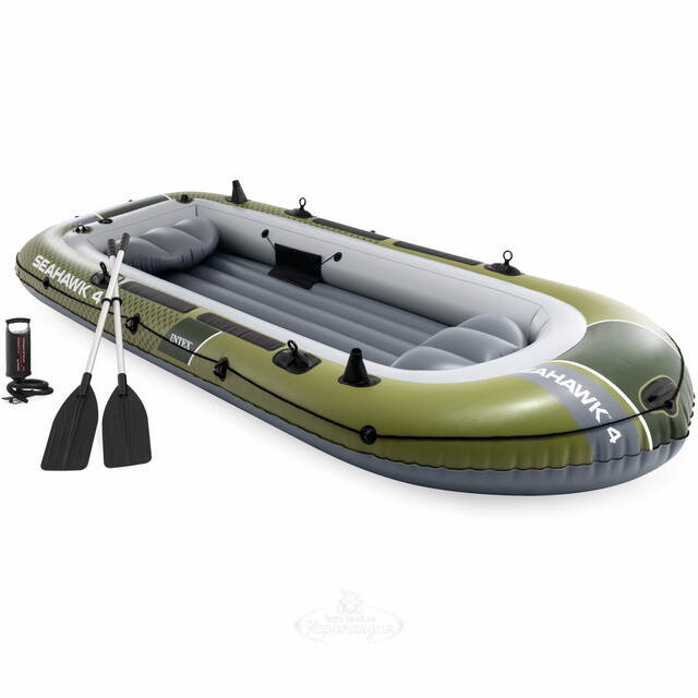 Надувная лодка Seahawk (Сихоук) четырехместная 351*145*48 см + насос и весла INTEX (Интекс)