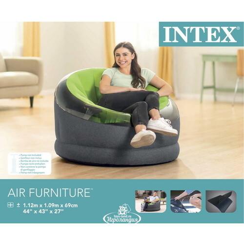 Надувное кресло Empire Chair 112*109*69 см светло-зелёное INTEX