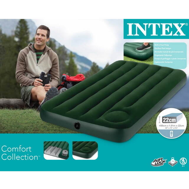 Надувной матрас Downy 99*191*22 см, встроенный ножной насос INTEX (Интекс)