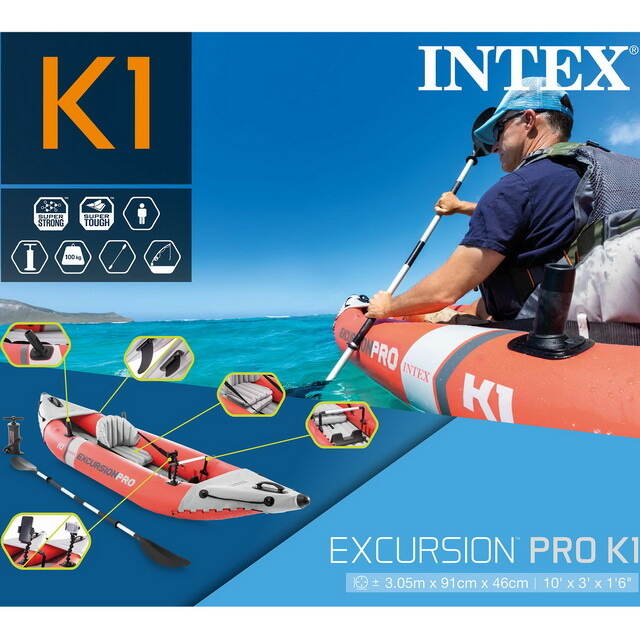 Надувная байдарка Excursion Pro K1 одноместная 305*91*46 см + насос и весло INTEX