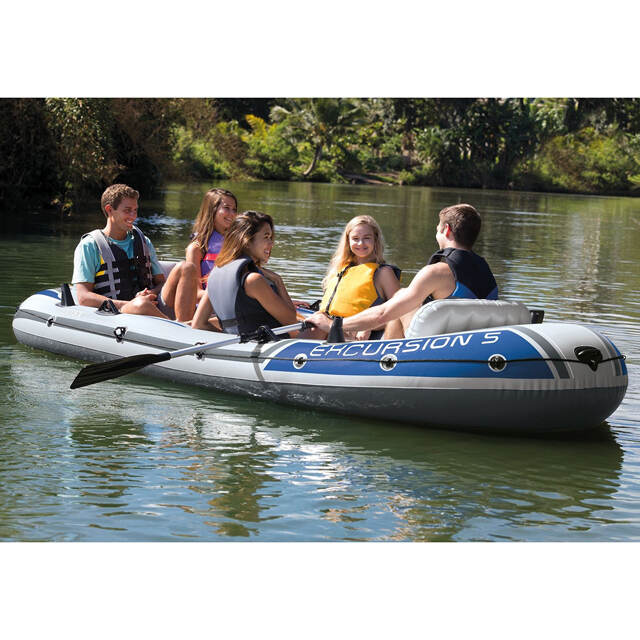 Надувная лодка Excursion-5-Set пятиместная 366*168*43 см + насос и весла уцененная INTEX