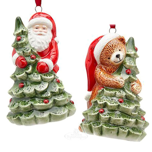 Набор елочных игрушек Санта и Мишка Микаэль 10 см, 2 шт, подвеска EDG