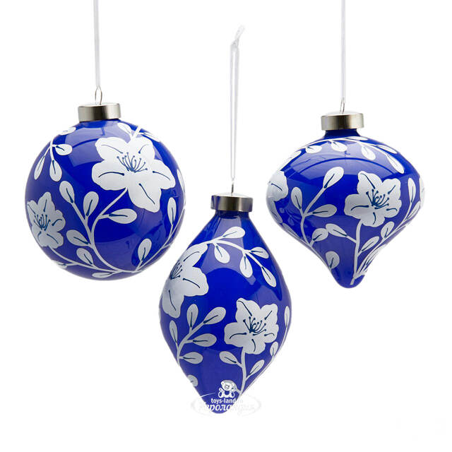 Набор стеклянных елочных игрушек Fleurs Celestes 10 см, 6 шт EDG